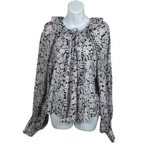 Anthropologie Button Up Peasant Blouse Small Black Floral size M